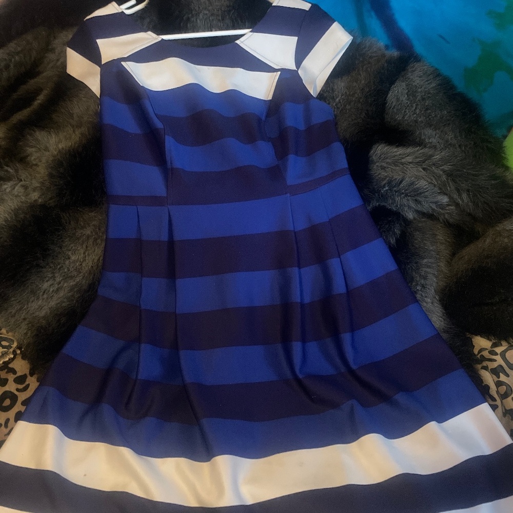 Cleo size medium striped dark blue , blue and white striped dress